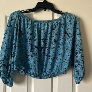 L’Academie Los Angeles cropped blue and black floral top size S
